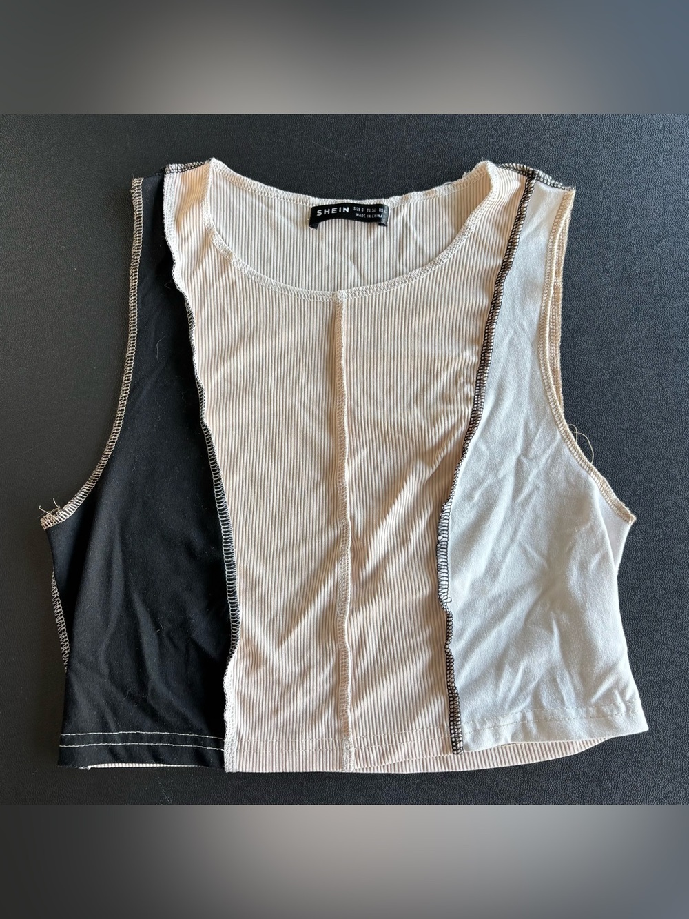 SHEIN Beige, Black & White Colorblock Ribbed Tank